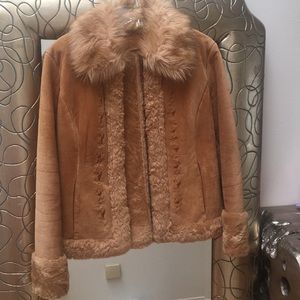 Guess Real Suede Jacket w Fur trim Small